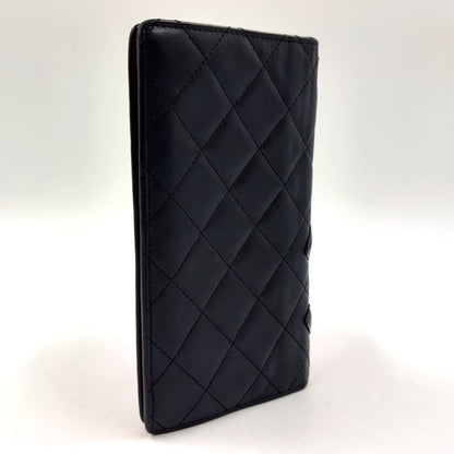 Chanel Cambon Line Coco Mark Serial Number 10 Leather Pink X Black Bifold Long