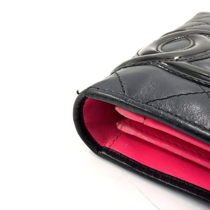 Chanel Cambon Line Coco Mark Serial Number 10 Leather Pink X Black Bifold Long