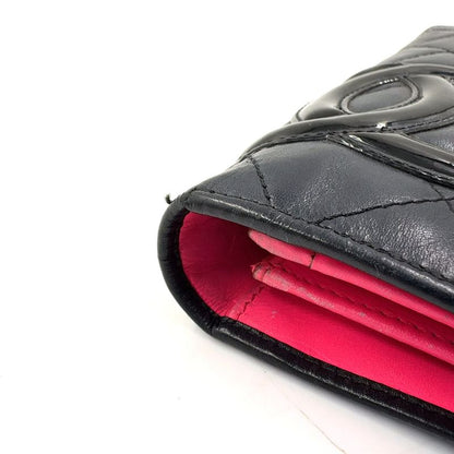 Chanel Cambon Line Coco Mark Serial Number 10 Leather Pink X Black Bifold Long