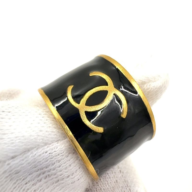 Chanel Coco Mark Heart 02 P Metal Gold X Black Ring A18714