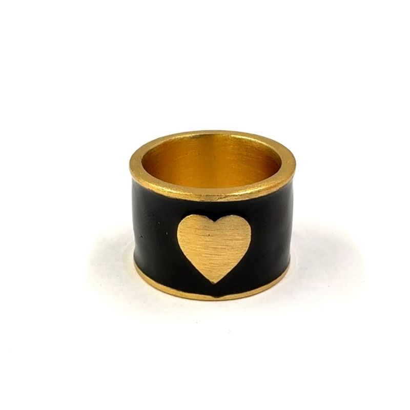 Chanel Coco Mark Heart 02 P Metal Gold X Black Ring A18714