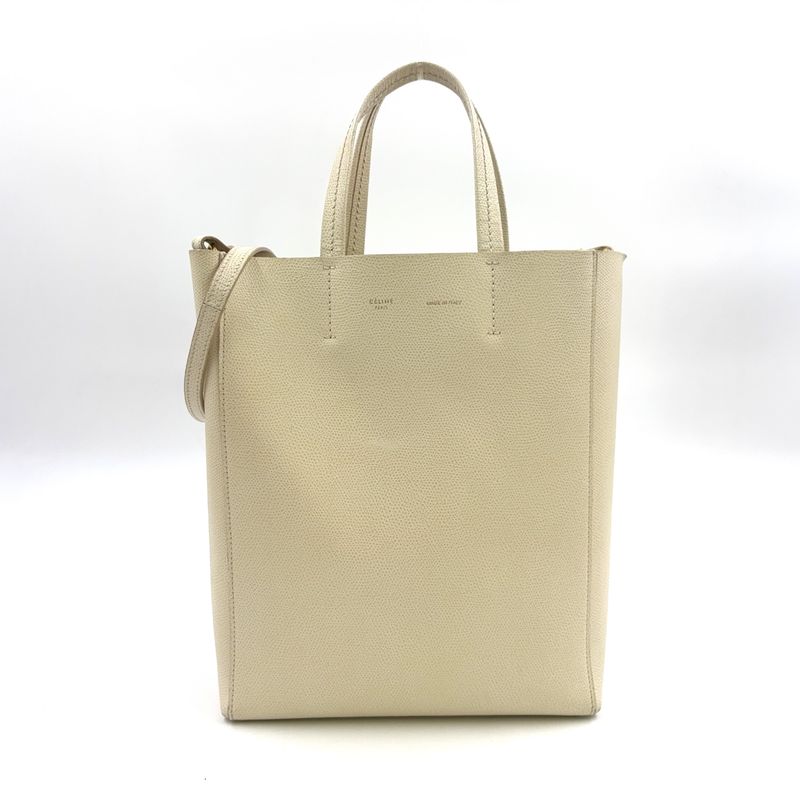 Celine Vertical Cabas 2way Shoulder Leather Off-White Handbag Gold