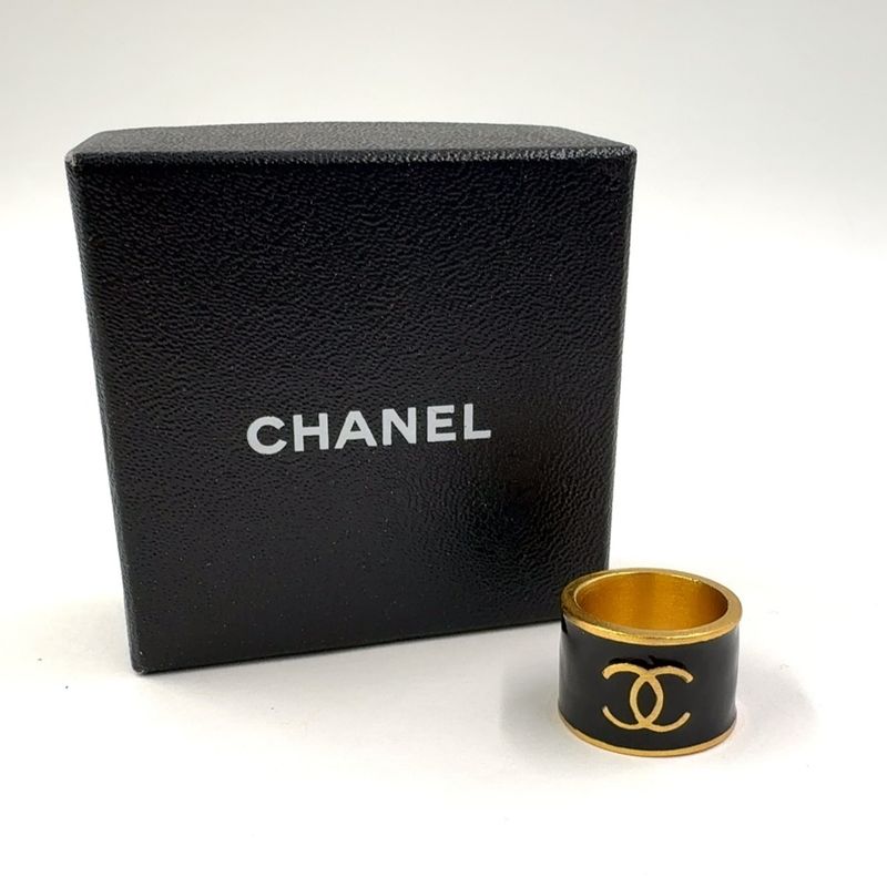 Chanel Coco Mark Heart 02 P Metal Gold X Black Ring A18714