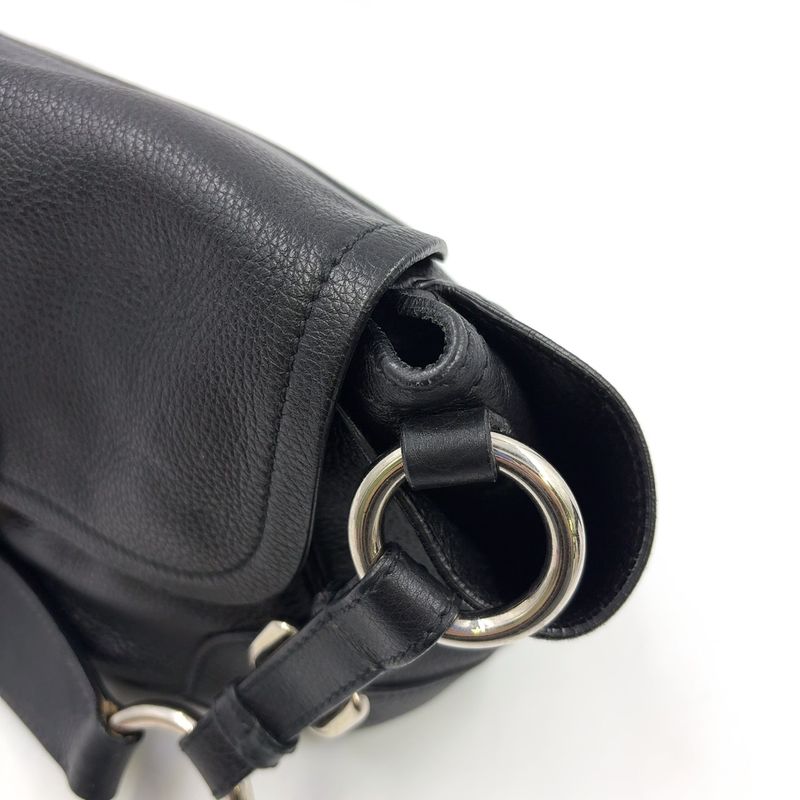 Prada Triangle Logo Plate One Shoulder Leather Black Handbag Silver