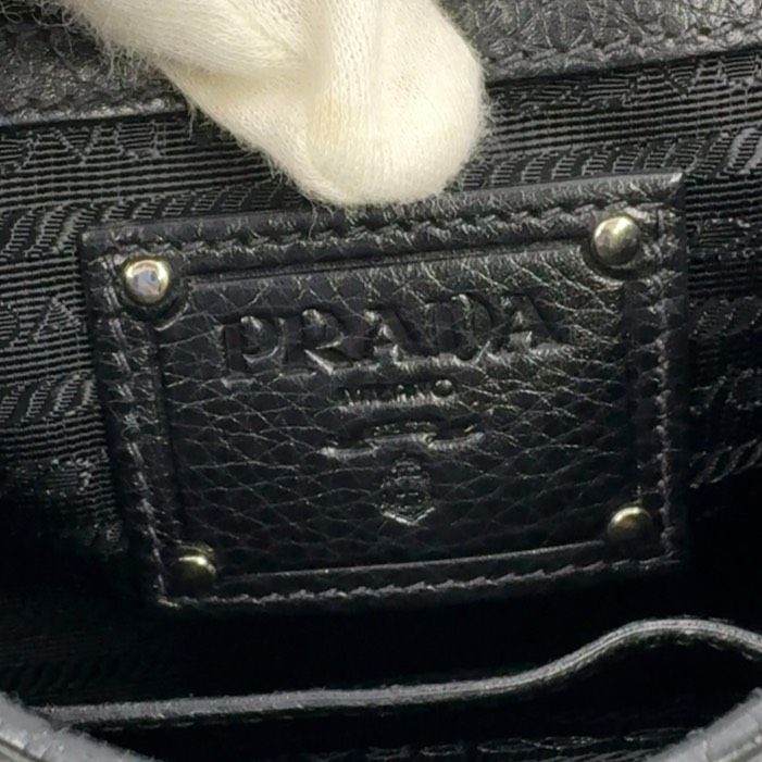 Prada Triangle Logo Plate One Shoulder Leather Black Handbag Silver