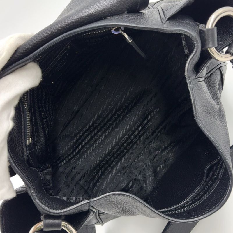 Prada Triangle Logo Plate One Shoulder Leather Black Handbag Silver