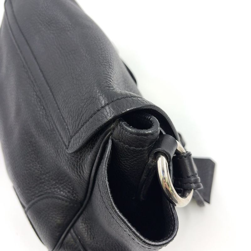 Prada Triangle Logo Plate One Shoulder Leather Black Handbag Silver