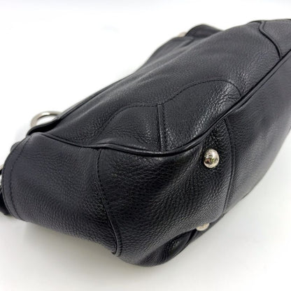 Prada Triangle Logo Plate One Shoulder Leather Black Handbag Silver