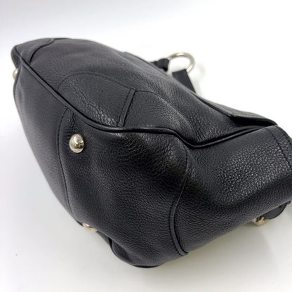 Prada Triangle Logo Plate One Shoulder Leather Black Handbag Silver