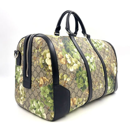 Gucci GG Blooms Leather × PVC Navy × Beige Boston Bag Silver 406380