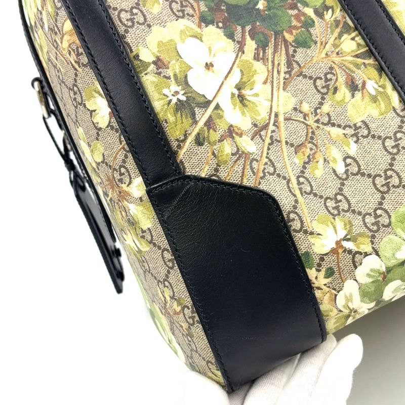 Gucci GG Blooms Leather × PVC Navy × Beige Boston Bag Silver 406380