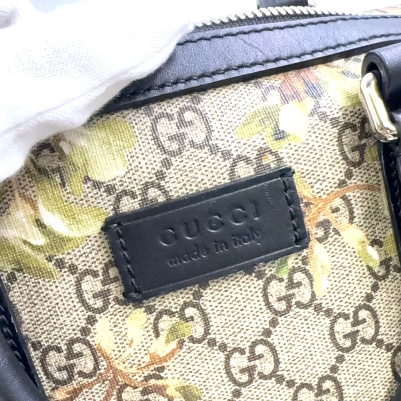 Gucci GG Blooms Leather × PVC Navy × Beige Boston Bag Silver 406380