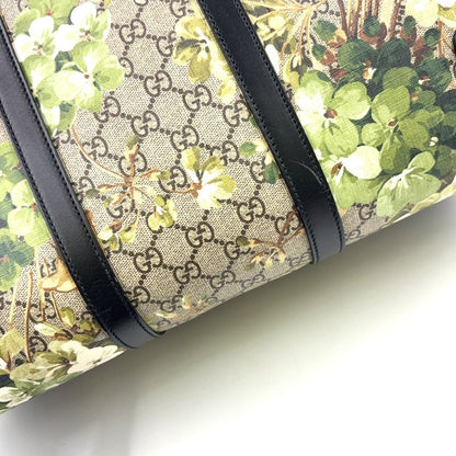 Gucci GG Blooms Leather × PVC Navy × Beige Boston Bag Silver 406380