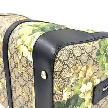 Gucci GG Blooms Leather × PVC Navy × Beige Boston Bag Silver 406380