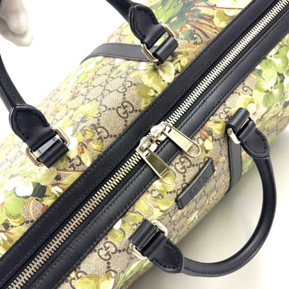 Gucci GG Blooms Leather × PVC Navy × Beige Boston Bag Silver 406380