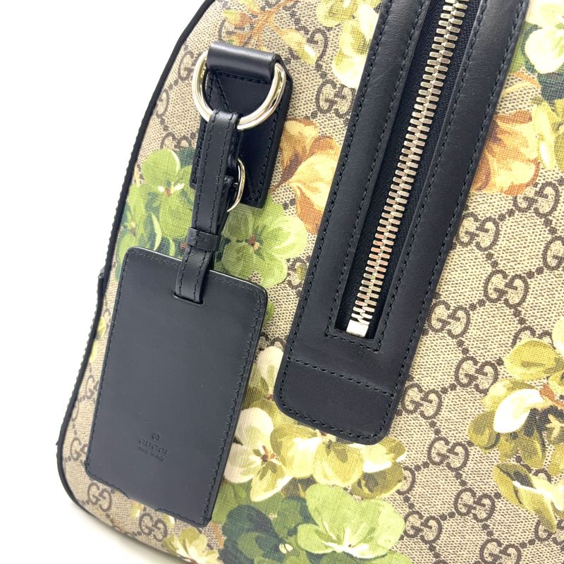 Gucci GG Blooms Leather × PVC Navy × Beige Boston Bag Silver 406380