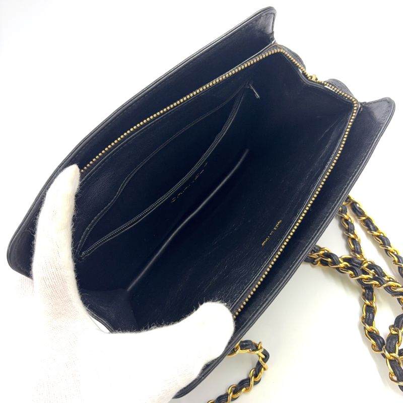 Chanel Matelasse Fringe Serial Number 1 Leather Black Chain Shoulder Bag Gold