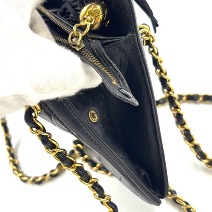Chanel Matelasse Fringe Serial Number 1 Leather Black Chain Shoulder Bag Gold