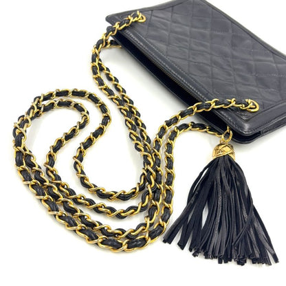Chanel Matelasse Fringe Serial Number 1 Leather Black Chain Shoulder Bag Gold