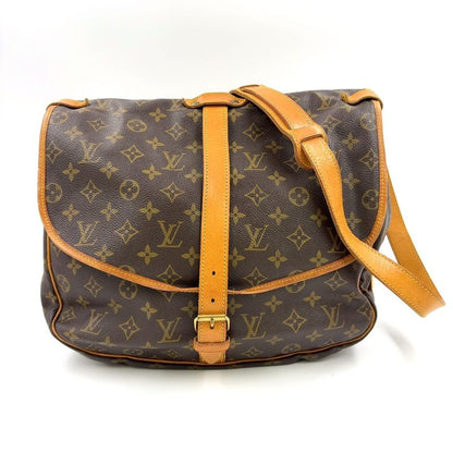 Louis Vuitton Saumur 35 Monogram Leather × PVC Brown Shoulder Bag Gold M42254