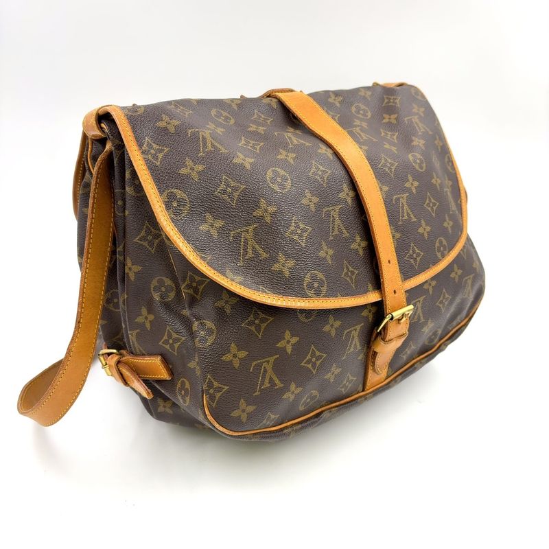 Louis Vuitton Saumur 35 Monogram Leather × PVC Brown Shoulder Bag Gold M42254
