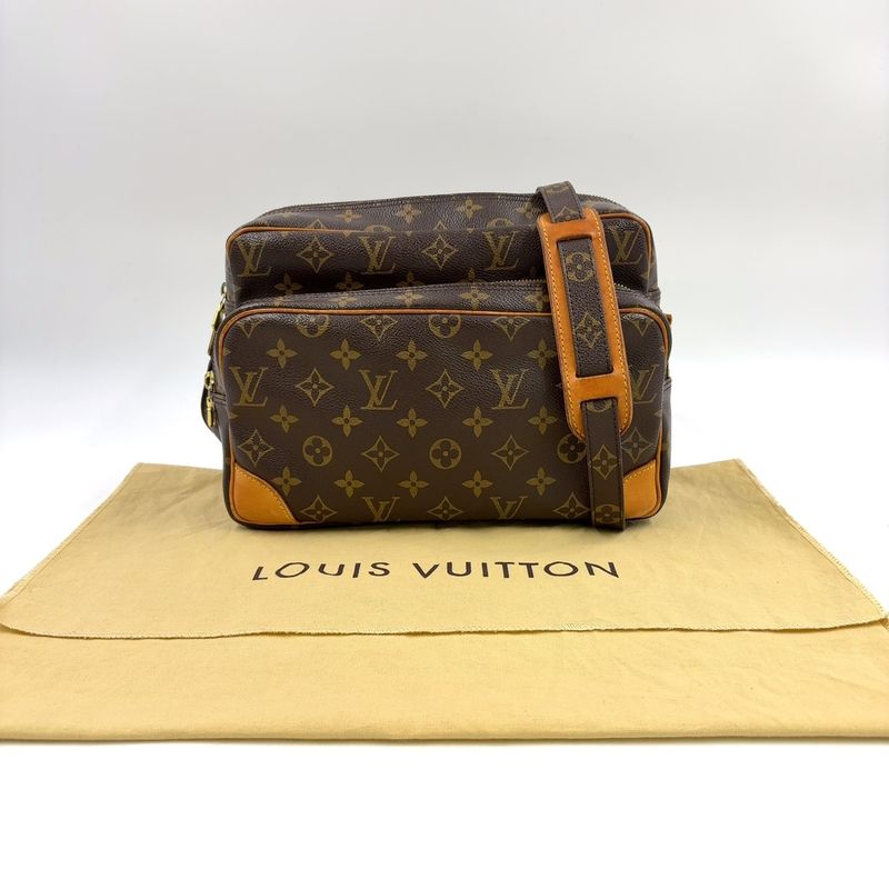 Louis Vuitton Nile Monogram Leather × PVC Brown Shoulder Bag Gold M45244
