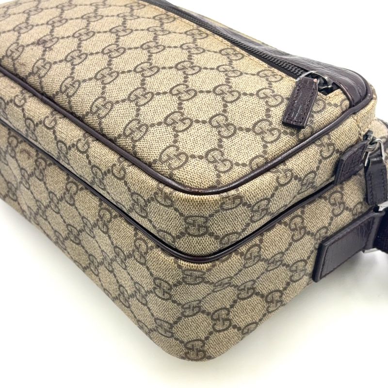 Gucci GG Plus Leather X PVC Dark Brown X Beige Shoulder Bag Silver 114531