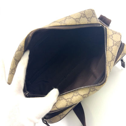 Gucci GG Plus Leather X PVC Dark Brown X Beige Shoulder Bag Silver 114531