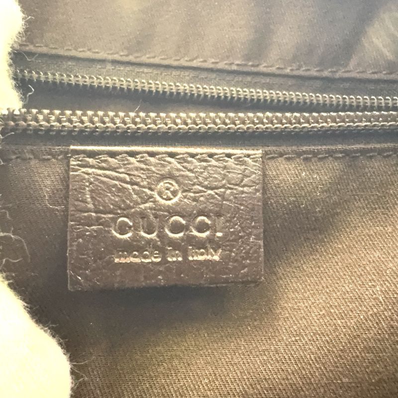 Gucci GG Plus Leather X PVC Dark Brown X Beige Shoulder Bag Silver 114531