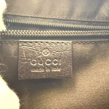 Gucci GG Plus Leather X PVC Dark Brown X Beige Shoulder Bag Silver 114531