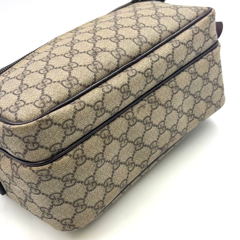 Gucci GG Plus Leather X PVC Dark Brown X Beige Shoulder Bag Silver 114531