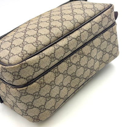 Gucci GG Plus Leather X PVC Dark Brown X Beige Shoulder Bag Silver 114531