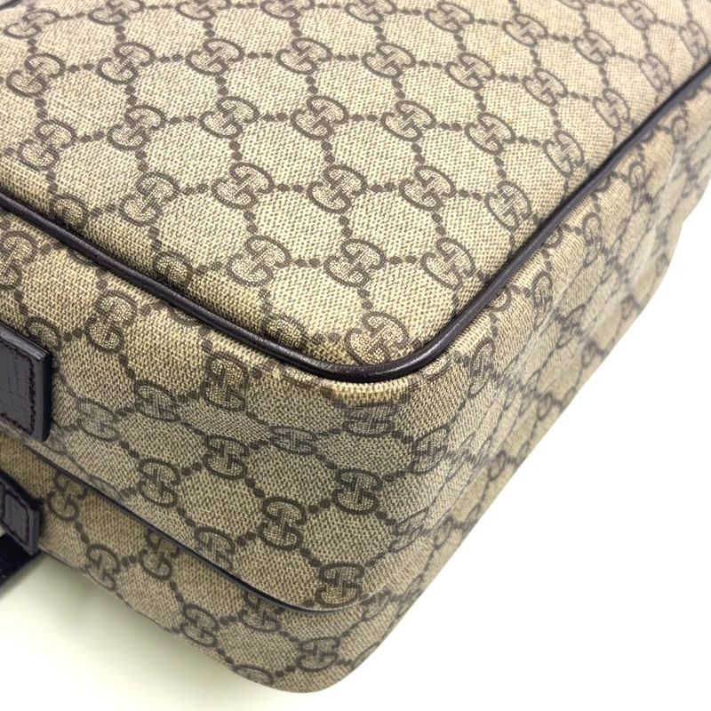 Gucci GG Plus Leather X PVC Dark Brown X Beige Shoulder Bag Silver 114531