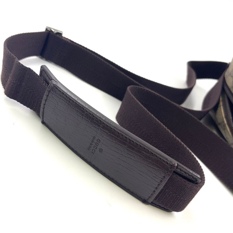 Gucci GG Plus Leather X PVC Dark Brown X Beige Shoulder Bag Silver 114531