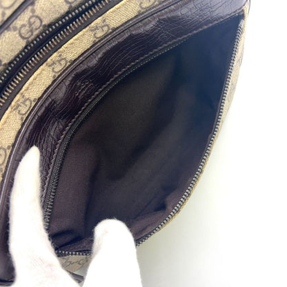 Gucci GG Plus Leather X PVC Dark Brown X Beige Shoulder Bag Silver 114531