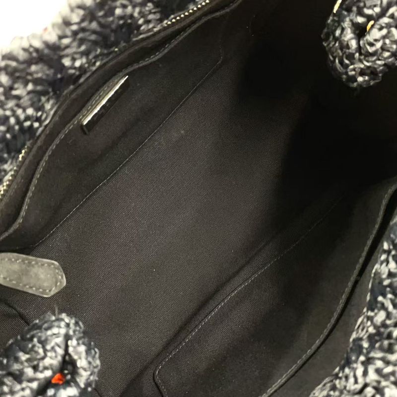 Prada Logo Motif Canapa Shoulder Strap Not Included Straw Brown Handbag Silver