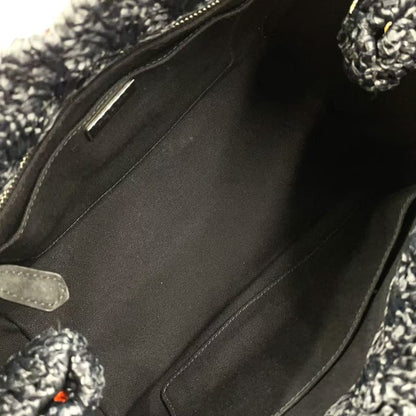 Prada Logo Motif Canapa Shoulder Strap Not Included Straw Brown Handbag Silver