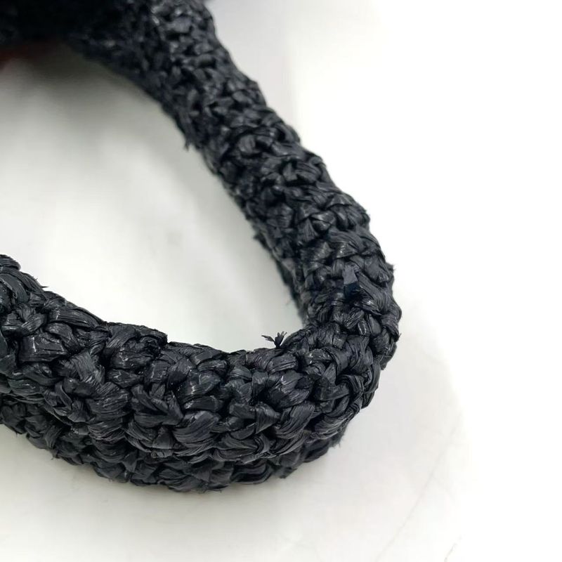 Prada Logo Motif Canapa Shoulder Strap Not Included Straw Brown Handbag Silver