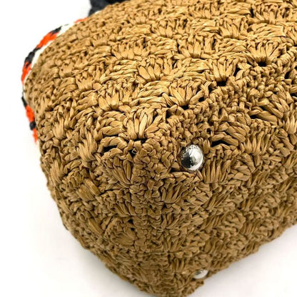 Prada Logo Motif Canapa Shoulder Strap Not Included Straw Brown Handbag Silver