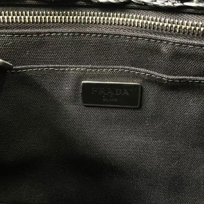 Prada Logo Motif Canapa Shoulder Strap Not Included Straw Brown Handbag Silver