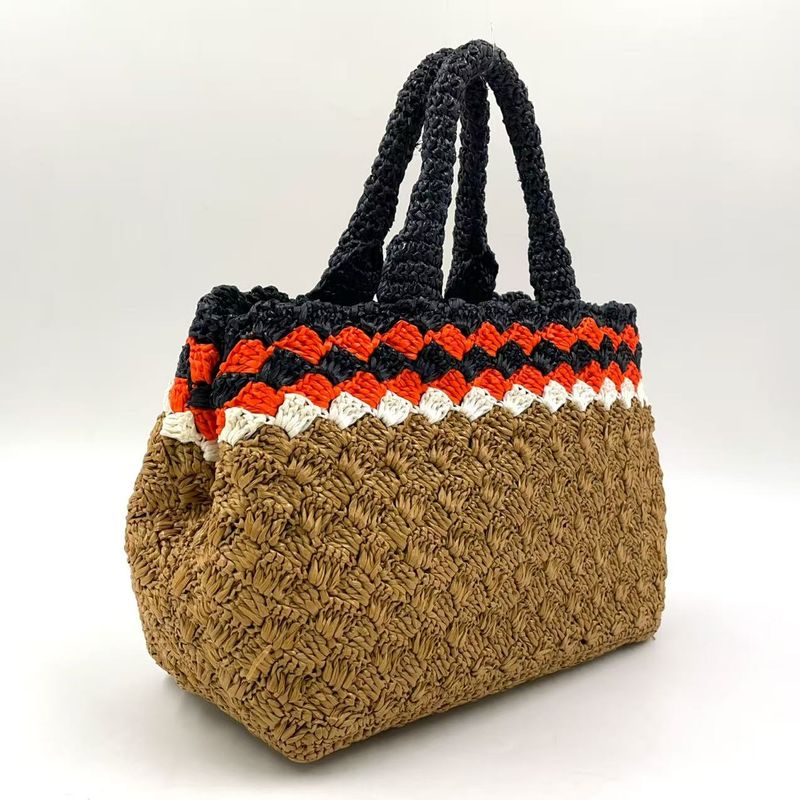 Prada Logo Motif Canapa Shoulder Strap Not Included Straw Brown Handbag Silver