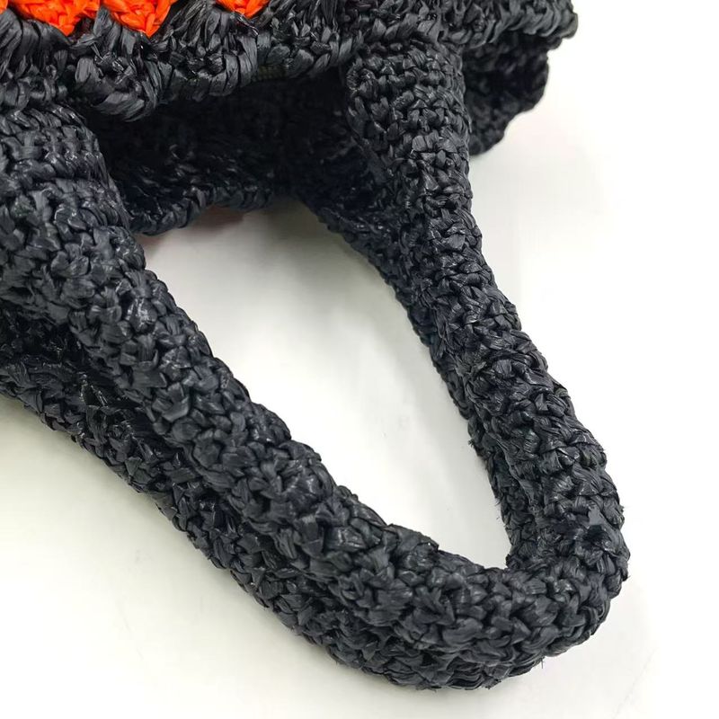 Prada Logo Motif Canapa Shoulder Strap Not Included Straw Brown Handbag Silver