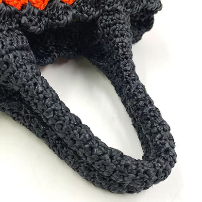 Prada Logo Motif Canapa Shoulder Strap Not Included Straw Brown Handbag Silver