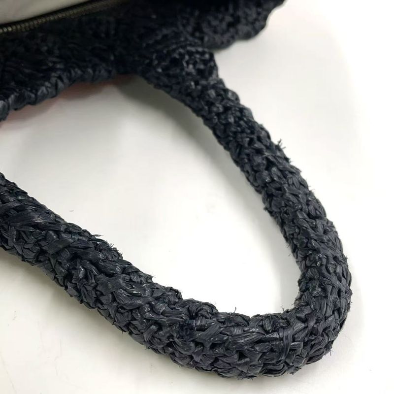 Prada Logo Motif Canapa Shoulder Strap Not Included Straw Brown Handbag Silver