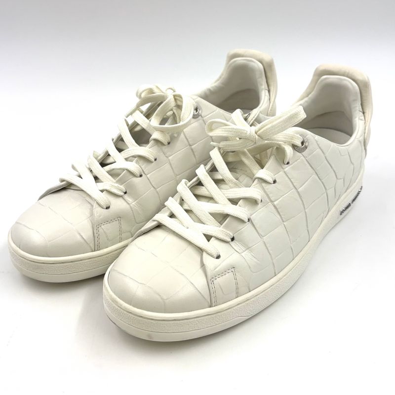 Louis Vuitton Front Low Line Croco Shape Pressed Leather White Sneakers