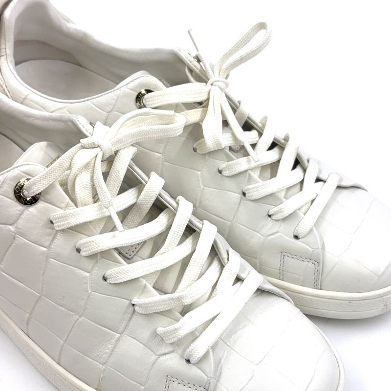 Louis Vuitton Front Low Line Croco Shape Pressed Leather White Sneakers