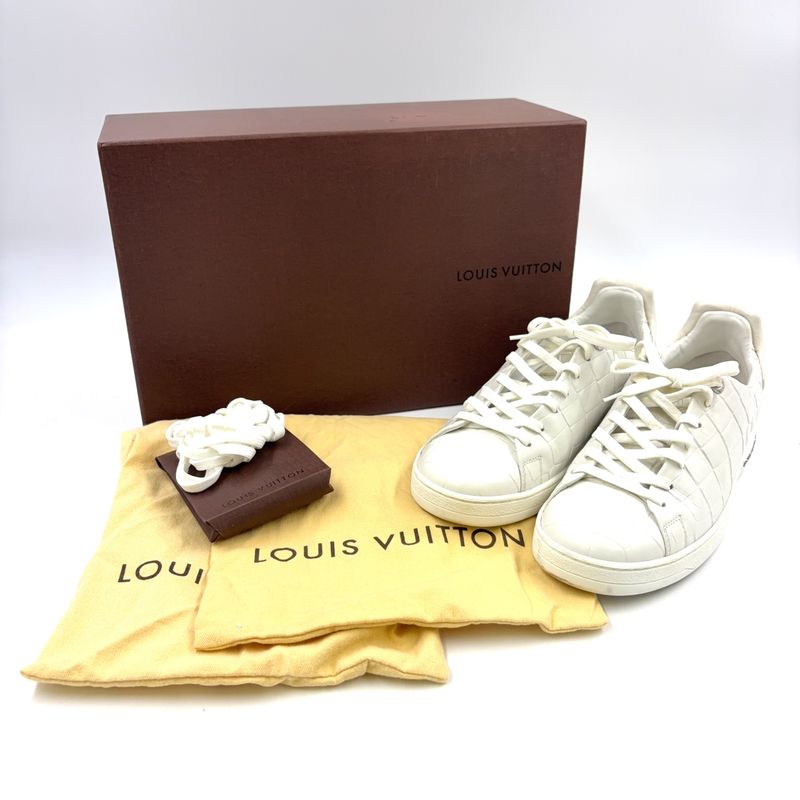 Louis Vuitton Front Low Line Croco Shape Pressed Leather White Sneakers