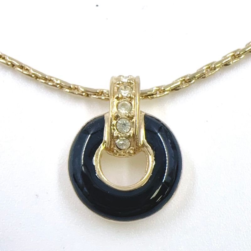 Christian Dior Circle Rhinestone GP Gold X Black Necklace