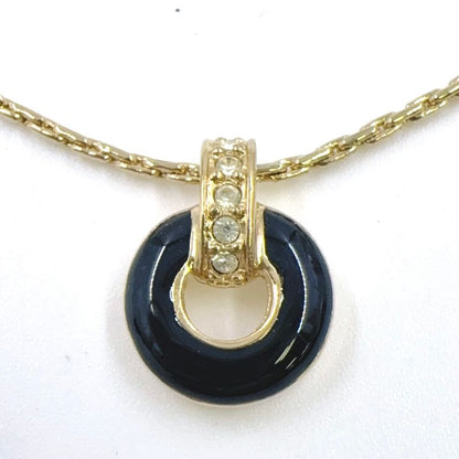 Christian Dior Circle Rhinestone GP Gold X Black Necklace