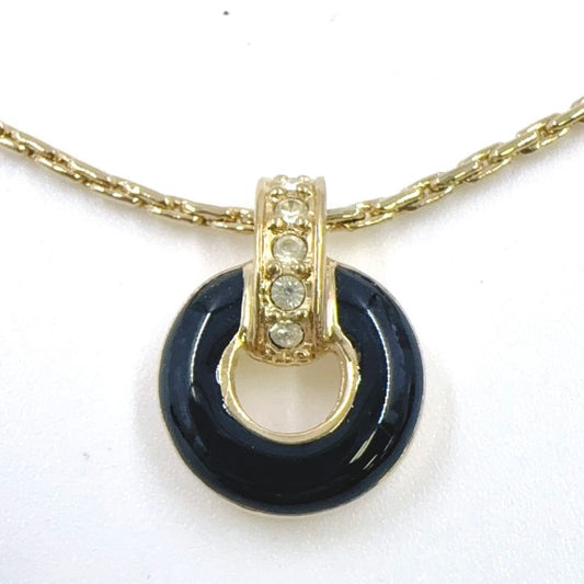 Christian Dior Circle Rhinestone GP Gold X Black Necklace